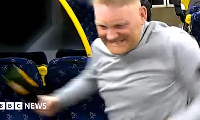 Violent bottle attack by drunk train passenger captured on CCTV