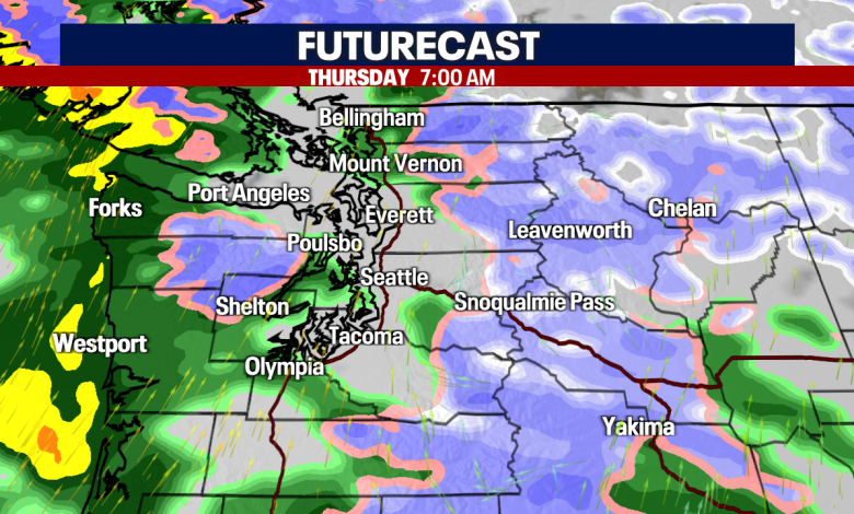WA Weather: Widespread rain, breezy winds and mountain snow Thursday