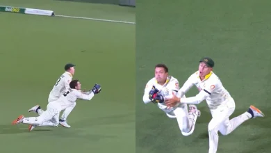 [Watch] Ashes 2025-26: Alex Carey collides with Labuschagne but hangs on to a brilliant catch