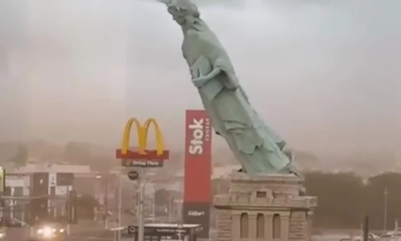 Watch: Severe Winds Topple Statue Of Liberty Replica