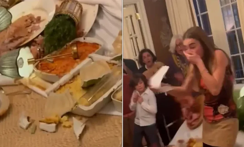 Watch: Table with massive Thanksgiving spread suddenly collapses
