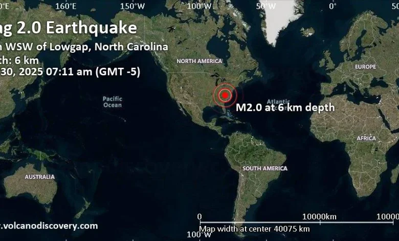 Weak mag. 2.0 earthquake - Surry County, North Carolina, 10.8 mi south of Galax, City of Galax County, Virginia, United States, on Sunday, Nov 30, 2025, at 07:11 am (GMT -5)
