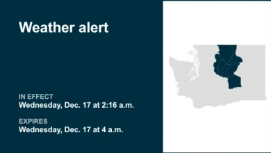 Weather alert in place for Central Washington early Wednesday morning