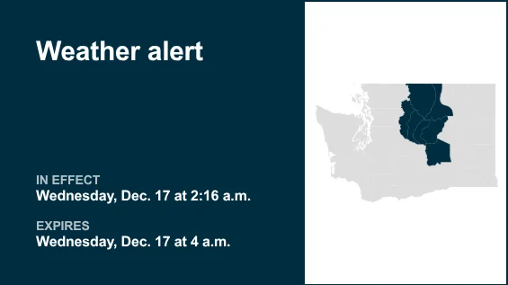 Weather alert in place for Central Washington early Wednesday morning