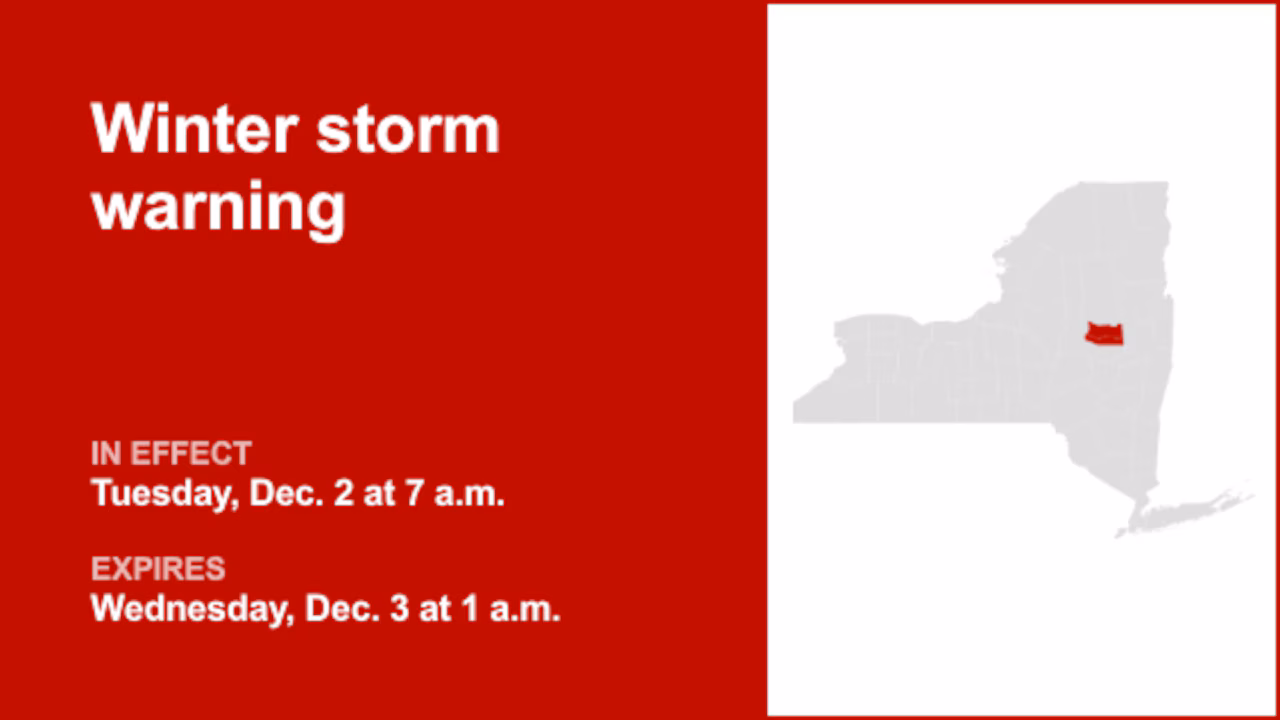 Winter storm warning in place for Southern Fulton and Northern Fulton until 1 a.m. Wednesday