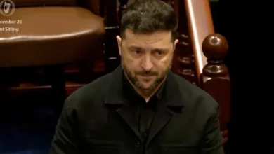 ‘Thank you Ireland’ – Volodymyr Zelensky addresses the Dáil and tells TDs and senators: ‘Help us achieve real peace’