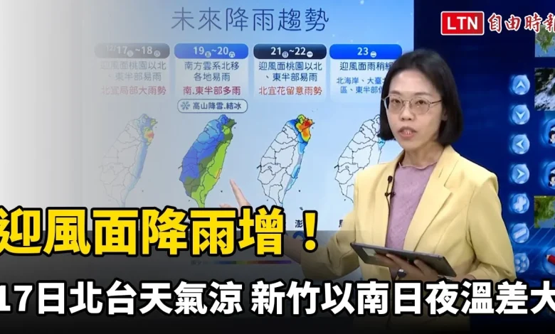 迎風面降雨增！17日北台天氣涼 新竹以南日夜溫差大